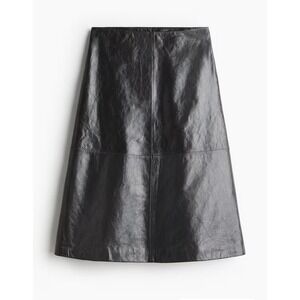 HM Studio Gray Chrome Free Tanned‎ Leather A-Line Skirt XXL Crinkled Texture NWT